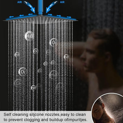 KATAIS Shower Faucet Set Matte Black Shower System with 12 inch Ceiling Mounted Shower Head and Dual 8 inch Wall Mounted Shower Head, Digital Display Shower Fixtures with Handheld Spray