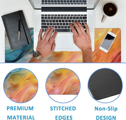 EOBKLAX Abstract Marble Desk Mat, Large Gaming Mouse Pad, Non-Slip Rubber Base Pad with Stitched Edges for Home Decor - 35.4" x 15.7"