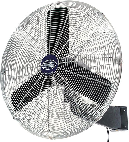 Global Industrial Commercial Wall Mount Fan, Fixed and Oscillating, 30" Diameter, 1/3 HP, 3 Speed, 8775 CFM at 1100 RPM, Tilting Head, For Indoor Use Only