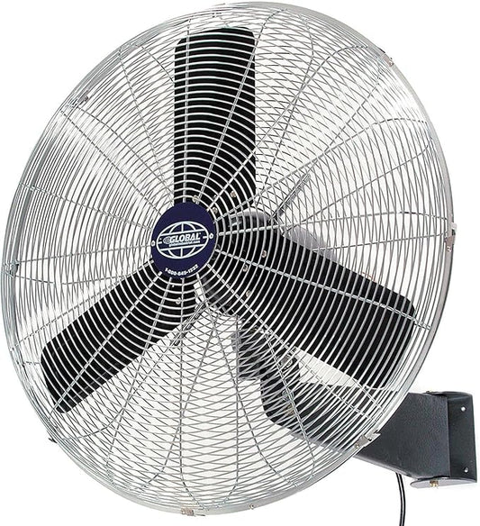 Global Industrial Commercial Wall Mount Fan, Fixed and Oscillating, 30" Diameter, 1/3 HP, 3 Speed, 8775 CFM at 1100 RPM, Tilting Head, For Indoor Use Only