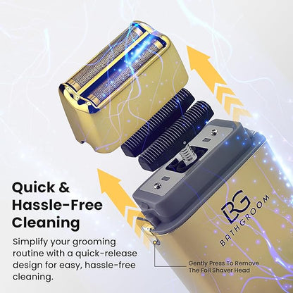 Electric Razor for Men Face with Double Titanium Foils, Professional Barber-Style shavers for Men, USB Rechargeable, Includes Cleaning Brush, Protective Cap & Pouch (Gold)