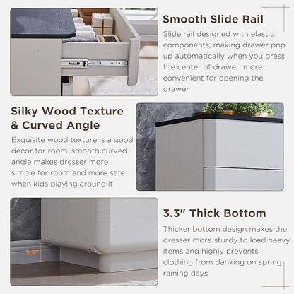 JXQTLINGMU 9 Drawer Dresser for Bedroom, 52" Wide Modern Wood Dressers with Push-to-Open Drawers for Closet Storage, Chest of Drawers TV Stand for Living Room & Hallway, Curved Profile, White Oak