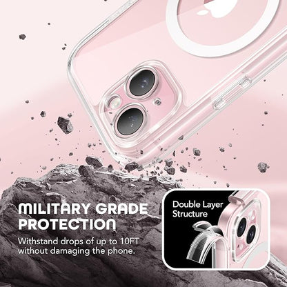 Magnetic for iPhone 15 Plus Case, Compatible with MagSafe, Built-in Privacy Screen Protector and Camera Protection, Anti Spy Full Body Dustproof Shockproof Hard Phone Case 6.7", Clear