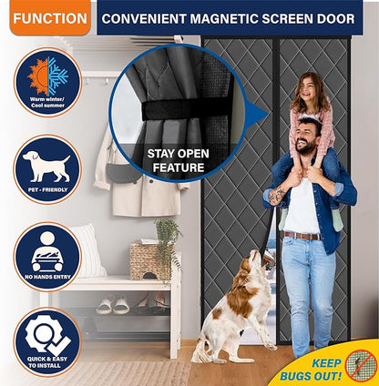 Magnetic Thermal Insulated Door Curtain, Fits Door Size 38" x 82",Durable Oxford Cloth&Thicken Polyester Fiber Fill, Efficient Temperature Control, Durable Construction, Soundproof and Windproof
