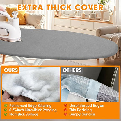 Ironing Board Cover and Pad, 21x54 Extra Large Thick Iron Padding, Scorch & Stain Resistant Ironing board cover, Heavy Duty Iron Board Padded with Adjustable Fasteners Durable Elastic Edge, Grey
