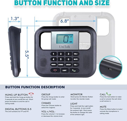 UniTalk Wireless Intercoms for Home & Office, Two-Way Real-time Full-Duplex Voice System with Offline Voice Control,Group Call & Monitor Function, Clear Sound, Long Range Up to 1/4 Mile (UT-001-1F1P)