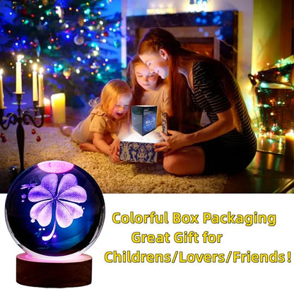 Conalisk 3D Four-Leaf Clover Crystal Ball Lamp,Lifelike 3D LED Clover Night Light,16 Colors Changing Light,Dimmable Remote Control,Clover Lamp Gift (Four-Leaf Clover)