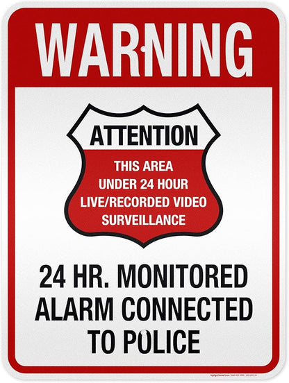 Warning 24 HR. Monitored Alarm Connected To Police Sign, 18x24 Inches, 3M EGP Reflective, Rust Free .080 Aluminum, Fade Resistant, Made in USA by My Sign Center