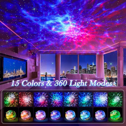 Galaxy Projector for Bedroom, 15 Colors Star Projector for Kids Night Light for Kids, 15 White Noise Sound Machine with Light Galaxy Light Projector for Bedroom, Remote Ceiling Star Lights for Bedroom