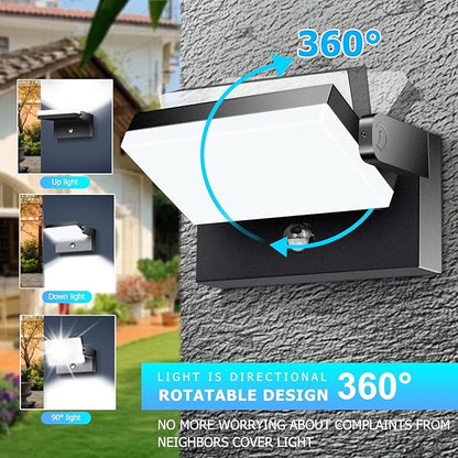 WISELUME 60W LED Outdoor Wall Light – 360° Rotatable, Motion Sensor & Color Temp Adjustable (3000K/4000K/6500K) Commercial Security Wall Mount for Barn, Proch,Garage & Yard