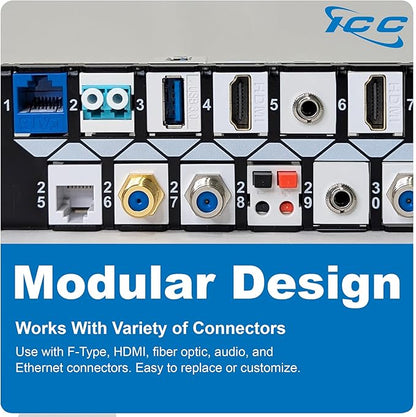 ICC 48 Port Blank Keystone 1U Patch Panel with 19” Metal Rackmount Housing for Slim Profile Keystone Jacks (Sold Separately), UL Listed, IC107BP481
