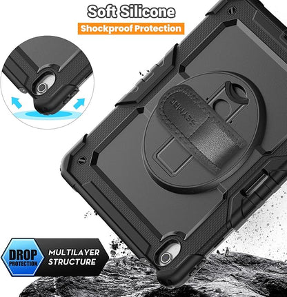 SEYMAC for iPad Air 13 Inch Case M3 2025/ M2 2024, Heavy Duty Shockproof Protective Case with Screen Protector, 360° Rotating Stand, Hand/Shoulder Strap and Pen Holder for iPad Air 13, Black