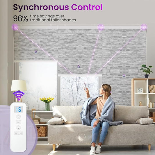 Astomi Motorized Roller Shades for Windows, Blackout Automatic Blinds with Remote, Smart Blinds, Voice Control, Compatible with Alexa, Google, Custom Size, Jacquard Grey