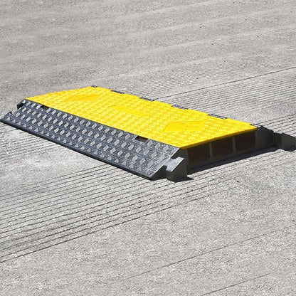 OranLite Rubber Cable Protector Ramp, Heavy Floor Cable Wire Cord Cover Speed Bumps 22000Lbs Load Capacity, Driveway Hose Cable Ramp Protective Cover for Indoor and Outdoor (3-Channel x 2Pcs)