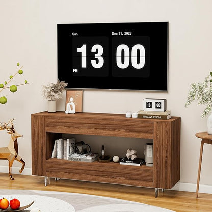 Vavkorkula TV Stand for 65 Inch with 2 Large Drawers & Hidden Storage Cabinets, Modern Farmhouse Entertainment Center Television Stands for Living Room Bedroom, Walnut