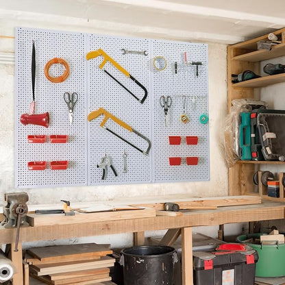 Daanxw Pegboard Rack Garage Storage Steel Horizontal PegBoard Pack,Steel Pegboard Heavy Duty- 3 Pack 16-Inch X 36-Inch Metal Peg Board Tool Organization Panels (White)