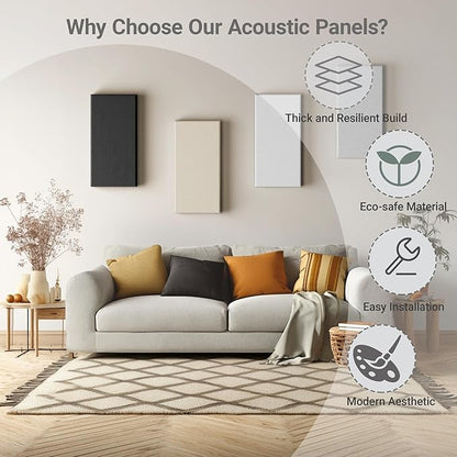 4 Pack High-Density Core with Fabric Cover Acoustic Panels – 24×12×2 In Self-Adhesive Soundproofing and Sound-Absorbing Wall Panels for Echo Reduction in Studio, Theater, or Recording (Midnight Black)