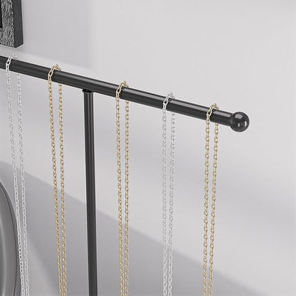 Justsoso Metal T-Bar Necklace Holder Stand, Necklace Hanging Display Stand, Tabletop Jewelry Organizer Stand for Necklace Bracelet Earring Display (Black With Solid Acrylic Base)