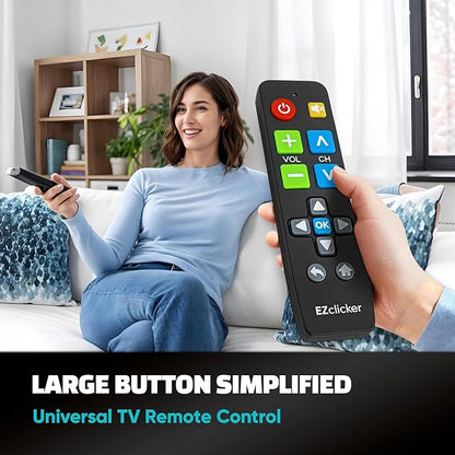 EZclicker Big Button Universal TV Remote (Black) Simple Easy to Use, Great for Seniors, Works with Major TV Brands (2xAAA Batteries Not Included)