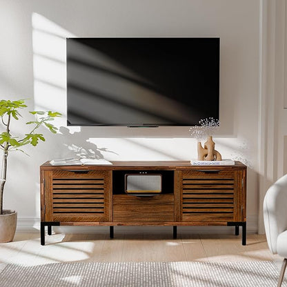 Bme Millie Solid Wood TV Stand for TVs up to 65 Inches, Modern Farmhouse TV Stand with Rustic Charm, TV Stands for Living Room, Chestnut