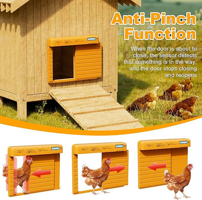 Automatic Chicken Coop Door Battery Powered, Chicken Door with Timer & Light Sensor, Chicken Coop Door with Anti-Pinch Feature