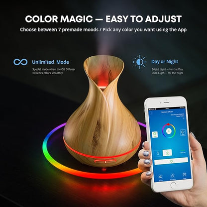 Sierra Modern Home Smart WiFi Wireless Essential Oil Aromatherapy Diffuser - Works with Alexa & Google Home – Phone App & Voice Control - 400ml Ultrasonic Diffuser & Humidifier - LED & Timer Settings