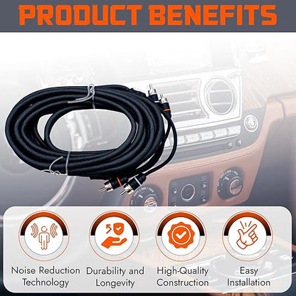 Elite Audio Premium Series 17ft. 2-Channel Car Audio RCA Cable – Double Shielded, Oxygen Free Copper, Noise Reducing Audio Cable for Amplifiers, Subwoofers, Speakers, and Processors – PRM17