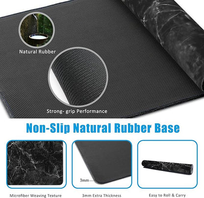 EOBKLAX Black Marble Texture Desk Mat,Large Gaming Mouse Pad,Non-Slip Rubber Base Desk Pad with Stitched Edges for Desk Office Home Decor 35.4X15.7 Inch