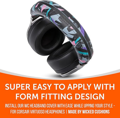 WC Freeze Virtuoso PadZ and Silicone BandZ Bundle Pack for Corsair Virtuoso Headphones | Cooling Gel Replacement Earpads and Silicone Headband Cover | 90's Black