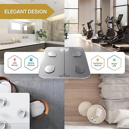 INEVIFIT Smart Body Fat Scale, Highly Accurate Bluetooth Digital Bathroom Body Composition Analyzer, Measures Weight, Body Fat, Water, Muscle, Visceral Fat & Bone Mass for Unlimited Users (Silver)