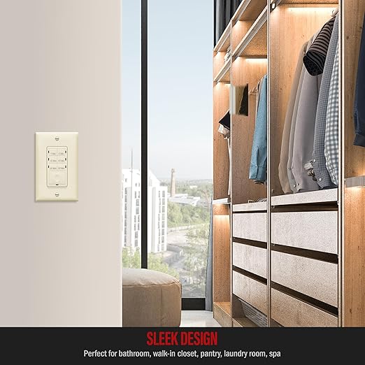 ENERLITES 30-Minute Countdown Timer Switch, 1-5-10-15-20-30 Min, for Bathroom Fans, Heaters, Lights, LED Indicator, 120VAC 800W, No Neutral Wire Required, UL Listed, HET06A-J-LA, Light Almond