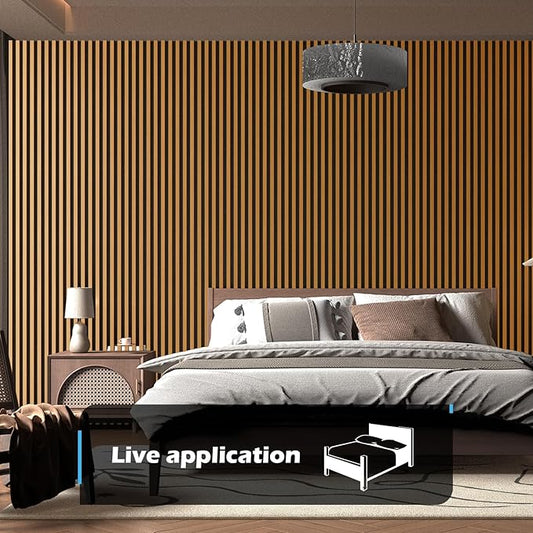 Art3d 2pcs-104 x 15.75in Slat Acoustic Panel for Wall and Ceiling, 3D Fluted Sound Absorbing Panel with Wood Finish, Teak