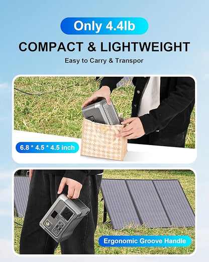 Portable Power Station 192Wh Outdoor Generator with AC Outlet 100W(200W Surge) Power Bank for Home Backup Outdoor Emergency RV Van Hunting, 3.9lb, Music Player&LED Lights LiFePO4 Battery