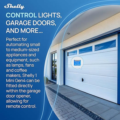 Shelly 1 Mini Gen4 | Wi-Fi, Zigbee & Matter Smart Relay Switch with Dry Contacts, 1-Channel 8A | Home Automation | Alexa, SmartThings, Google Home, Apple HomeKit Compatible | Garage Door Opener