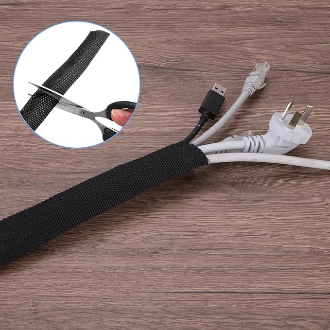 MECCANIXITY Braided Cable Sleeves Heat Shrinkable Fabric Sleeving, 1 9/16" 40ft Black 2:1 Ratio Heat Shrinkable Cord Protector for Harness Cable, Network Cable Protection, Cable Management