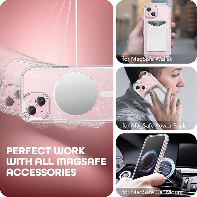 Magnetic for iPhone 15 Plus Case, Compatible with MagSafe, Built-in Privacy Screen Protector and Camera Protection, Anti Spy Full Body Dustproof Shockproof Hard Phone Case 6.7", Shiny Clear