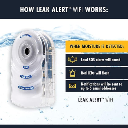 Zircon Leak Alert WiFi- 2 Pack - Smart Electronic Water Detector Alarm with Email, Audio and Visual Alerts - Batteries Included, (72336) White