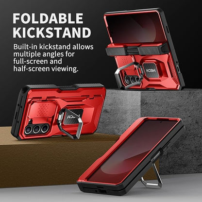 TONGATE for Z Fold 6 Case with Ring Stand, Built-in S Pen Holder & Glass Screen Protector Shockproof Rugged Z6 Phone Case with Slide Camera Cover & Belt Clip for Samsung Galaxy Z Fold 6 2024, Red