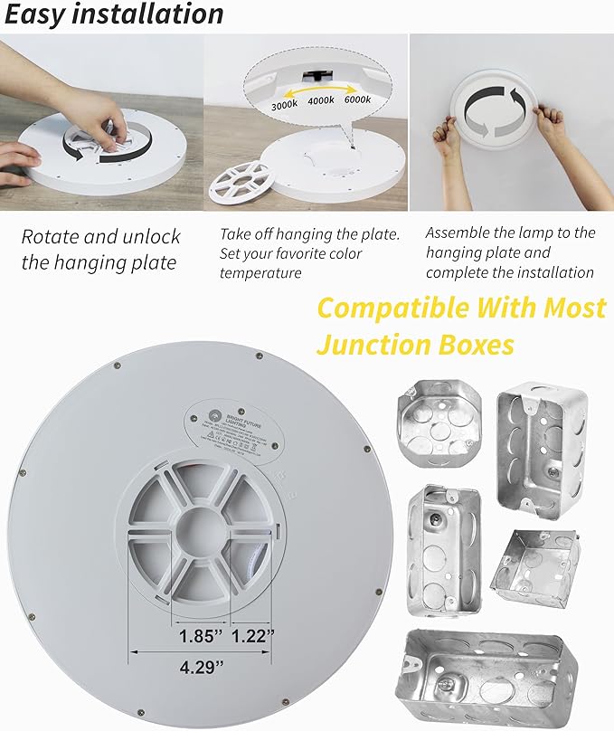 4pack 12 Inch Flush Mount Ceiling Light, 24w Led Ceiling Light, 3000k/4000k/6000k Selectable 2520lm Ceiling Lights, Super Slim Led Light Fixture For Bedroom Kitchen Living Dining Room Office (White)