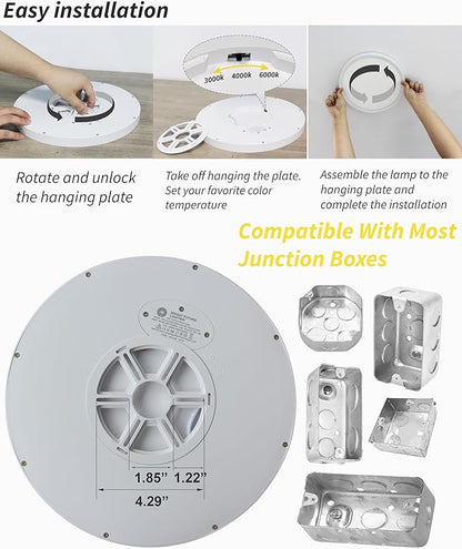 4pack 12 Inch Flush Mount Ceiling Light, 24w Led Ceiling Light, 3000k/4000k/6000k Selectable 2520lm Ceiling Lights, Super Slim Led Light Fixture For Bedroom Kitchen Living Dining Room Office (White)