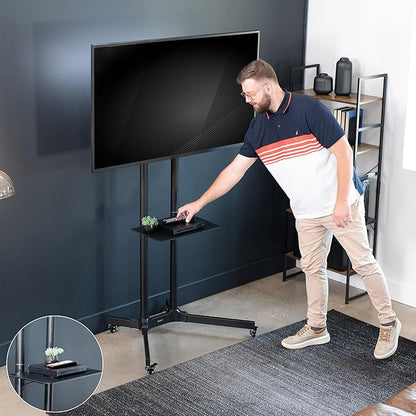 VIVO Mobile TV Cart for 32 to 83 inch Screens up to 110 lbs, LCD LED OLED 4K Smart Flat and Curved Panels, Rolling Stand with Laptop DVD Shelf, Locking Wheels, Max VESA 600x400, Black, STAND-TV03E