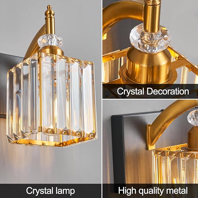 BBLLWJ Modern Black Gold 6 Light Bathroom Vanity Light Crystal Bathroom Light Fixtures Over Mirror