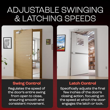 PrimeWare DC-300 Automatic Adjustable Door Closers for Home | Soft Close, No Slam | Residential and Commercial Door Closer | Level 3 | for Doors Weighing 90-140 lbs | Hydraulic Door Spring - White