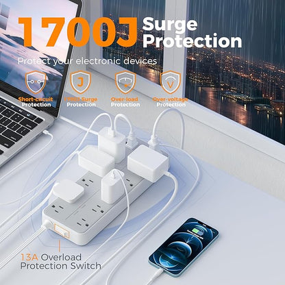 TESSAN Surge Protector Power Strip, Extension Cord with Multiple Outlets, 12 AC Outlets, 3 USB Ports(1 USB C), Flat Wall Plug, 5 Ft, 1700 Joules Protection for Home Office Dorm Room Essentials