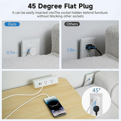 Desk Clamp Power Strip with 6 Feet Extension Cord,45 Degree 3-Prong Thin Flat Plug, 2 Widely Spaced AC Outlets,2 USB Port (20W PD USB-C & 18W QC3.0 USB-A) Desk Edge Mount Power Strip,16AWG, ETL Listed