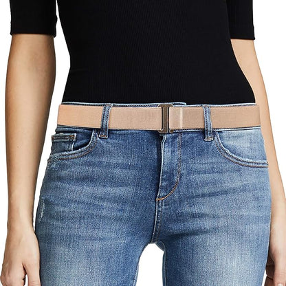 JASGOOD Women No Show Stretch Belt Elastic Web Strap Belt with Flat Buckle for Jeans Pants Dresses