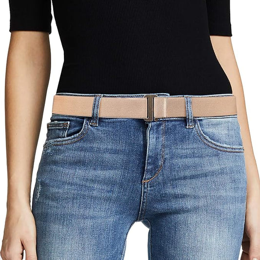 JASGOOD Women No Show Stretch Belt Elastic Web Strap Belt with Flat Buckle for Jeans Pants Dresses