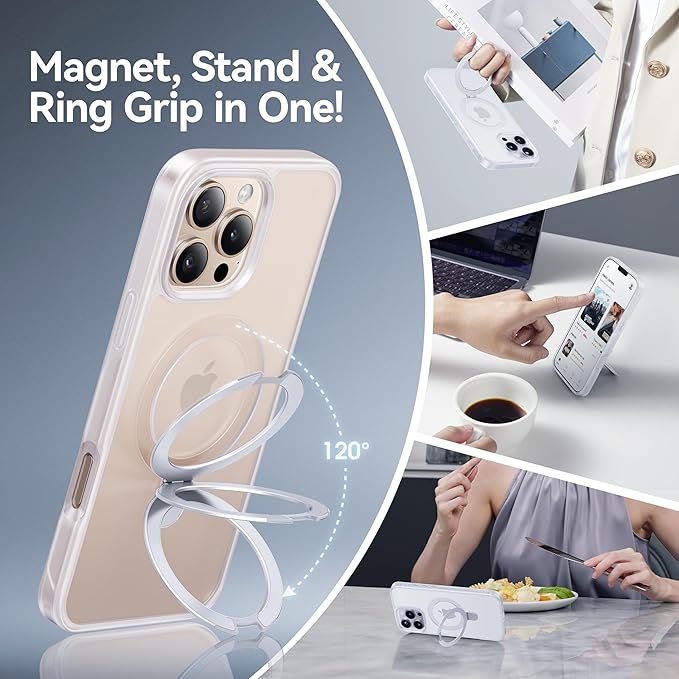 CASEKOO Designed for iPhone 16 Pro Max Case with Magnetic Invisible Stand [Military Drop Protection] [Compatible with MagSafe] Shockproof Slim Translucent Matte Promax Case 6.9 Inch，Translucent White