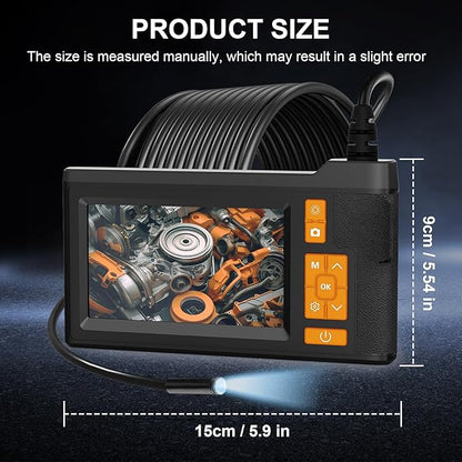 Borescope Inspection Camera with Light – 4.3" Display, 16FT Semi-Rigid Cable, IP67 Waterproof Endoscope for Pipe, Engine & HVAC