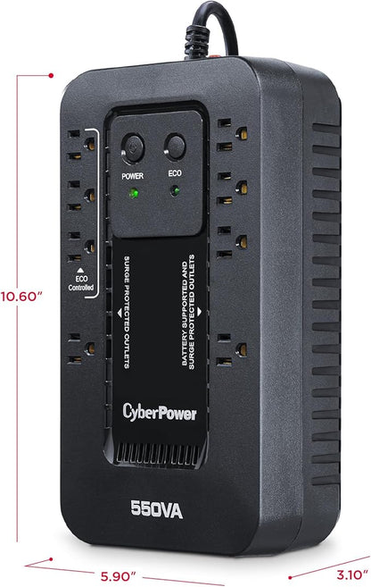 CyberPower EC550G Ecologic UPS Battery Backup and Surge Protector, 550VA/330W, 8 Outlets, ECO Mode, Compact, UL Certified